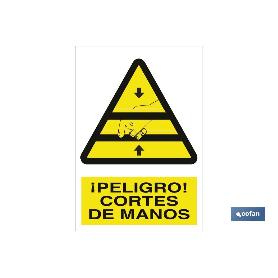 SEÑAL POLIESTIRENO 210X148MM. ¡PELIGRO! CORTES DE MANOS