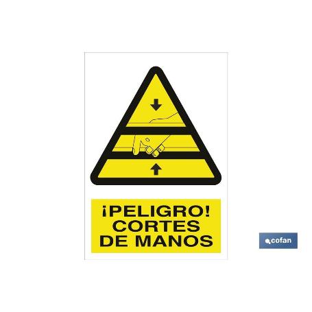 SEÑAL POLIESTIRENO 210X148MM. ¡PELIGRO! CORTES DE MANOS