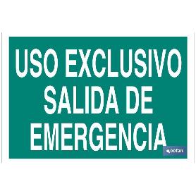 SEÑAL LUMINISCENTE 297X210MM. USO EXCLUSIVO SALIDA DE EMERGENCIA