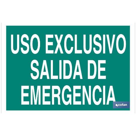 SEÑAL LUMINISCENTE 297X210MM. USO EXCLUSIVO SALIDA DE EMERGENCIA