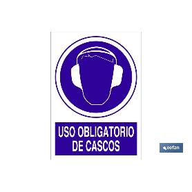 SEÑAL POLIESTIRENO 1,5MM 210X148 USO OBLIGATORIO DE CASCOS