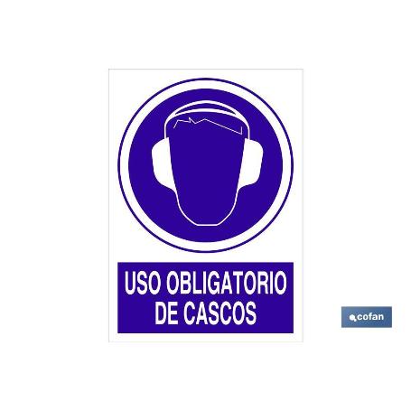 SEÑAL POLIESTIRENO 1,5MM 210X148 USO OBLIGATORIO DE CASCOS