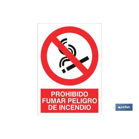 SEÑAL POLIESTIRENO 297X210MM. PROHIBIDO FUMAR PELIGRO DE INCENDIO