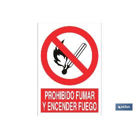 SEÑAL POLIESTIRENO 297X210MM. PROHIBIDO FUMAR Y ENCENDER FUEGO