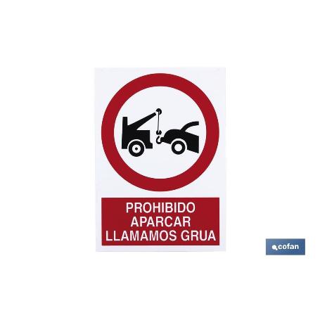 SEÑAL ADHESIVA 297X210MM PROHIBIDO APARCAR AVISAMOS GRÚA. EL DISEÑO DE LA SEÑAL PUEDE VARIAR, PERO EN NINGÚN CASO S