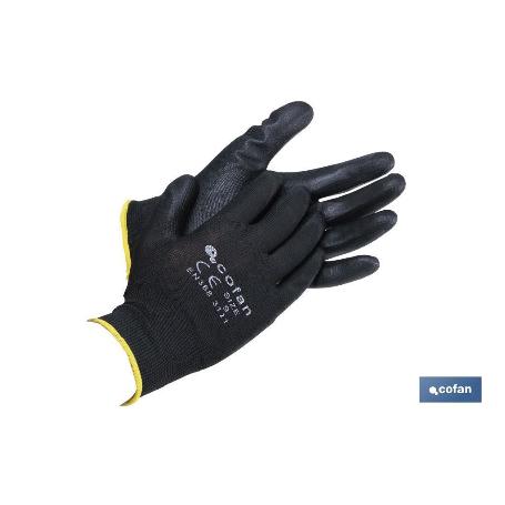 GUANTE 100% POLIEST. IMPREG. PU NEGRO T-9   CAJA 12 UNID.