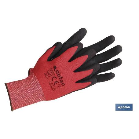 GUANTE IMPREGNADO SANDY COATED ROJO/NEGRO TALLA 6   CAJA 12 UNID.