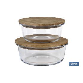 SET DE 2 RECIPIENTES DE BOROSILICATO CON TAPA DE BAMBÚ MODELO PANDA 620 ML - 950 ML