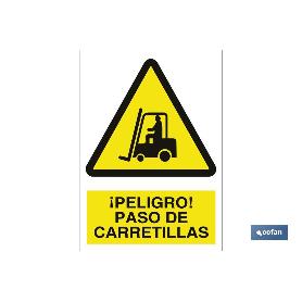 SEÑAL POLIESTIRENO  210X148MM. ¡PELIGRO! PASO DE CARRETILLAS