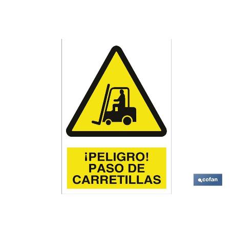 SEÑAL POLIESTIRENO  210X148MM. ¡PELIGRO! PASO DE CARRETILLAS