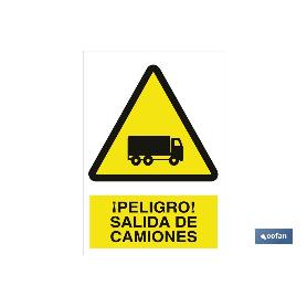 SEÑAL POLIESTIRENO 297X210 MM. ¡PELIGRO! SALIDA DE CAMIONES