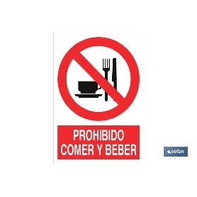 SEÑAL POLIESTIRENO 210X148MM. PROHIBIDO COMER Y BEBER. EL DISEÑO DE LA SEÑAL PUEDE VARIAR, PERO EN NINGÚN CASO SE V