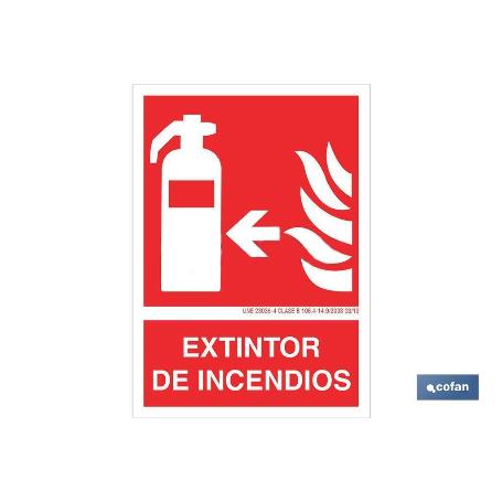 SEÑAL LUMINISCENTE 210X148MM. EXTINTOR DE INCENDIOS PICTOGRAMA + TEXTO