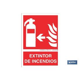 SEÑAL LUMINISCENTE 297X210MM. EXTINTOR DE INCENDIOS PICTOGRAMA + TEXTO