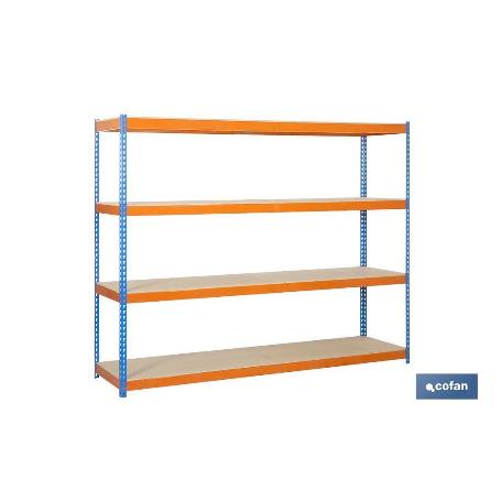 ESTANTERÍA MEDIA CARGA AZUL/NARANJA 4 BALDAS DE MADERA 2000 X 2400 X 600 MM