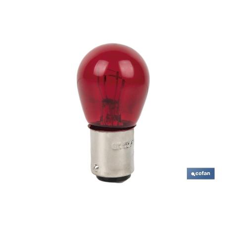 LÁMPARA COFAN 2 POLOS ROJA CENTRADA P21/5W (BAY15D) 12V VENTA UNITARIA