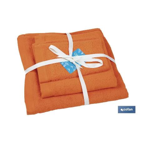 JUEGO DE 3 TOALLAS NARANJA 580 G/M2  GAMA AMANECER 30X50  50X100  70X140 CM