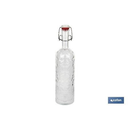 BOTELLA DE VIDRIO TRANSPARENTE CON CIERRE DE ESTRIBO 1 L   CAJA 6 UNID.