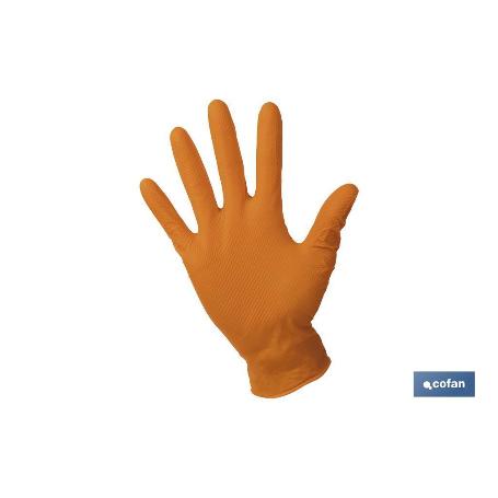 CAJA 100 UDS. GUANTES DE NITRILO NARANJA DIAMANTADO 8,5 G TALLA S