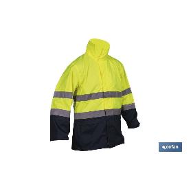 CHAQUETA DE LLUVIA DE ALTA VISIBILIDAD MODELO SAGITARIO AMARILLA Y AZUL TALLA XXL