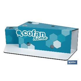 EXPOSITOR DE HULES Y MANTELES HORIZONTAL CON CORTADOR Y RUEDAS PARA 22 ROLLOS