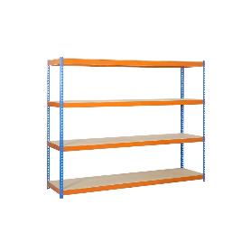 ESTANTERÍA MEDIA CARGA AZUL/NARANJA 4 BALDAS DE MADERA 2000 X 2100 X 600 MM