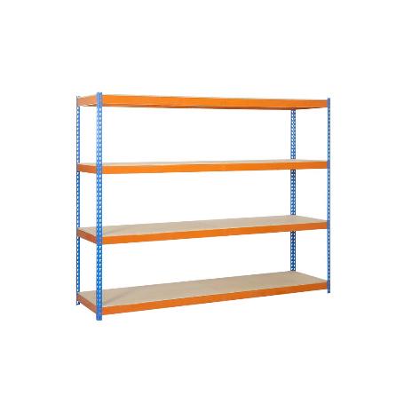 ESTANTERÍA MEDIA CARGA AZUL/NARANJA 4 BALDAS DE MADERA 2000 X 2100 X 600 MM