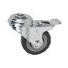 RUEDA DE GOMA GRIS CON AGUJERO PASANTE Y FRENO Ø50 X 18 MM   CAJA 4 UNID.