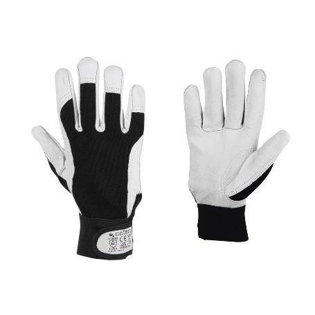 GUANTE VACUNO DORSO TELA + VELCRO T-9   CAJA 12 UNID.