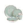 VAJILLA DE CERAMICA PINTADA A MANO VERDE AGUA ESMALTADO CON BORDE VINTAGE 16 PIEZAS