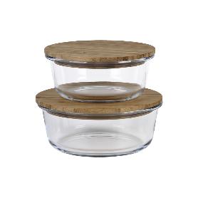 SET DE 2 RECIPIENTES DE BOROSILICATO CON TAPA DE BAMBÚ MODELO PANDA 620 ML - 950 ML