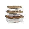 SET DE 3 RECIPIENTES DE BOROSILICATO CON TAPA DE BAMBÚ MODELO PANDA 640 ML-1040 ML -1520 ML