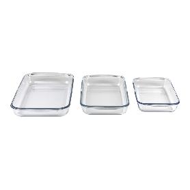SET DE 3 FUENTES RECTANGULARES DE VIDRIO BOROSILICATO MODELO BARITINA 1600ML-2200ML-3000ML