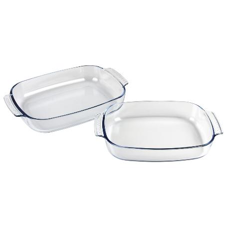 SET DE 2 FUENTES OVALADAS ANCHAS DE VIDRIO BOROSILICATO MODELO BARITINA 2700 ML - 3800 ML