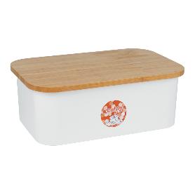 PANERA CON TAPA DE BAMBU COLOR BLANCO/MADERA 36 X 24 X13 CM
