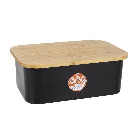 PANERA CON TAPA DE BAMBU COLOR NEGRO/MADERA 36 X 24 X13 CM