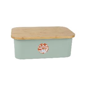 PANERA CON TAPA DE BAMBÚ COLOR VERDE/MADERA 36 X 24 X13 CM
