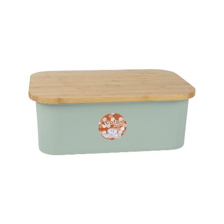 PANERA CON TAPA DE BAMBÚ COLOR VERDE/MADERA 36 X 24 X13 CM