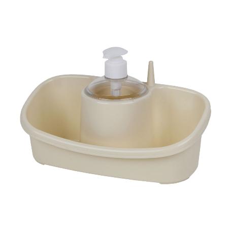 ESTROPAJERO CON DOSIFICADOR BEIGE 26X13X16.5CM   CAJA 6 UNID.