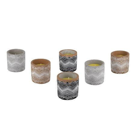 VELA AROMÁTICA DE CITRONELA MACETA DECORADA  170 G   CAJA 6 UNID.