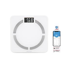 BÁSCULA DE BAÑO  DIGITAL  BLANCA CON PANTALLA LCD USB MEDICIÓN IMC DE GRASA VISCERAL 30 X 30 X 2,2 CM