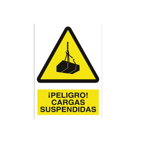 SEÑAL POLIESTIRENO 210X148 MM. ¡PELIGRO! CARGAS SUSPENDIDAS