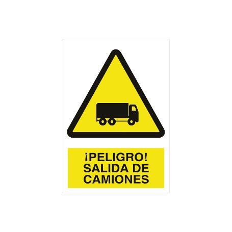 SEÑAL POLIESTIRENO 210X148MM. ¡PELIGRO! SALIDA DE CAMIONES