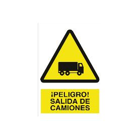 SEÑAL POLIESTIRENO 210X148MM. ¡PELIGRO! SALIDA DE CAMIONES