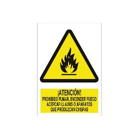 SEÑAL POLIESTIRENO 210X148MM. ATENCIÓN, NO ENCENDER FUEGO, LLAMAS O CHISPAS