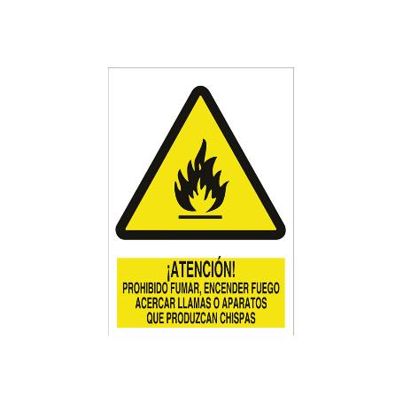 SEÑAL POLIESTIRENO 420X297MM. ATENCIÓN, NO ENCENDER FUEGO, LLAMAS O CHISPAS