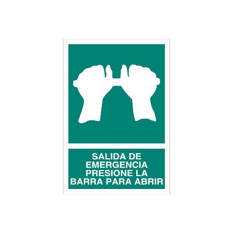 SEÑAL LUMINISCENTE 210X148MM. SALIDA DE EMERGENCIA PRESIONE LA BARRA PARA ABRIR