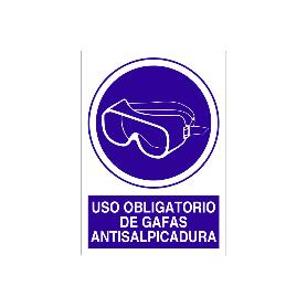 SEÑAL POLIESTIRENO  210X148MM. USO OBLIGATORIO DE GAFAS ANTISALPICADURA