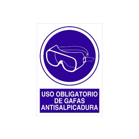 SEÑAL POLIESTIRENO  210X148MM. USO OBLIGATORIO DE GAFAS ANTISALPICADURA