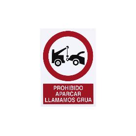SEÑAL POLIESTIRENO 420X297MM. PROHIBIDO APARCAR AVISAMOS GRÚA. EL DISEÑO DE LA SEÑAL PUEDE VARIAR, PERO EN NINGÚN C